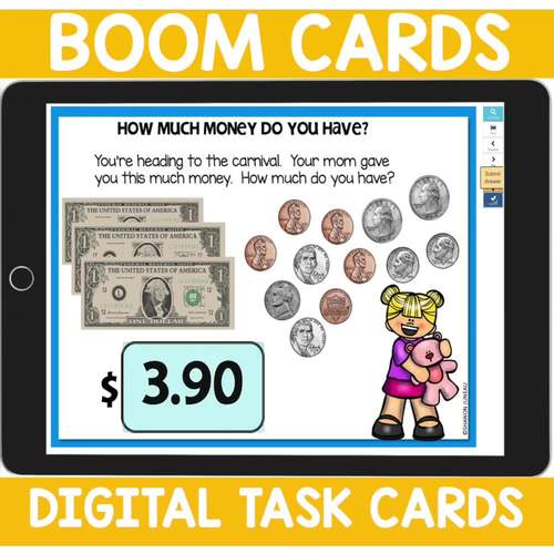 Counting Money Boom Task Cards | Counting Dollar Bills and Coins 2.MD.C.8