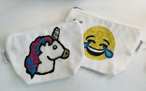 Preview of Glitter Painted Emoji Canvas Pouches