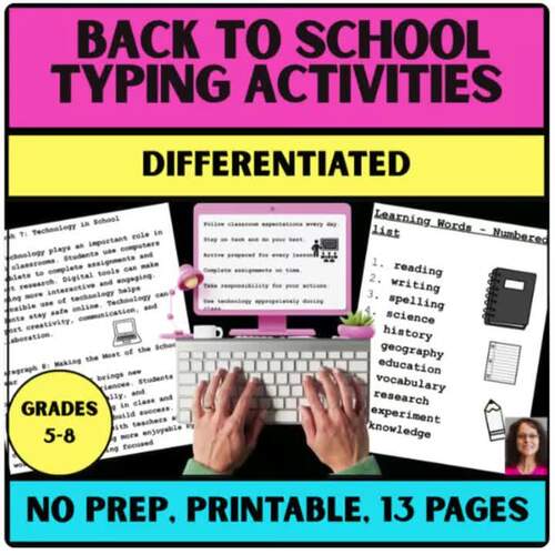Typing keyboarding back to school no prep worksheet activities Middle ...