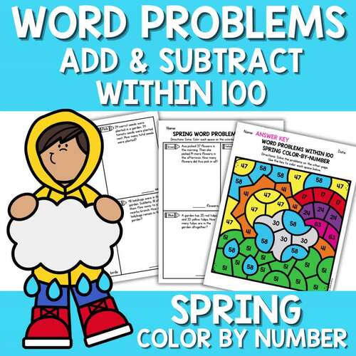 2nd Grade Word Problems | Spring Color by Number | Add Subtract within 100