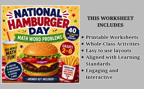 National Hamburger Day Math Word Problems | Grades 2–8 | 40 Printable ...