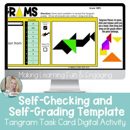 Editable Self-Checking Tangram Task Card Digital Resource Template Vo.3