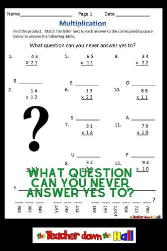 Double Digit Multiplication Riddle Worksheets Self grading Mult Activity