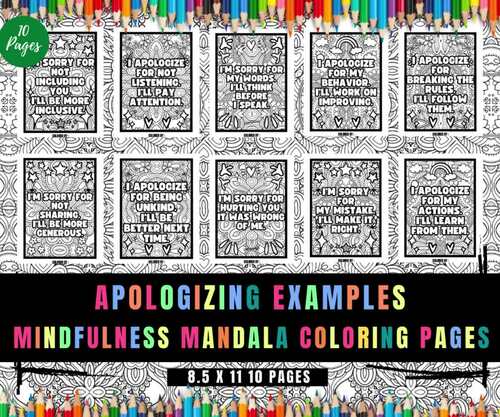 Apologizing Examples, Mindfulness Mandala Coloring Sheets, No Prep
