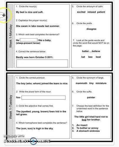 Fourth Grade Language Arts Review - Distance Learning, Morningwork, or