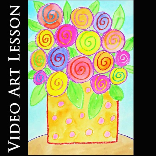 Preview of SWIRLY FLOWERS Art Lesson | MOTHER'S DAY Spring Drawing & Painting Project