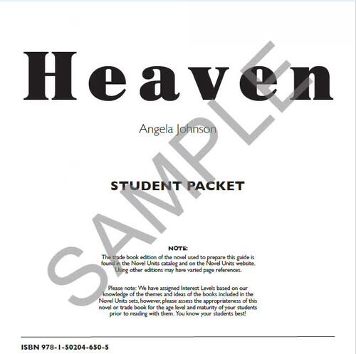 Heaven Novel Units® Student Packet Novel Study | TPT