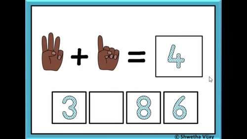 Addition using fingers Kindergarten Math activity First Grade Digital ...