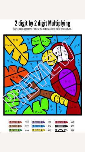 2 Digit by 2 Digit Multiplication Color by Number Coloring Worksheets ...