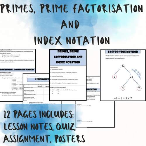 {MATH} Primes, Prime Factorisation and Index Notation Lesson Resource