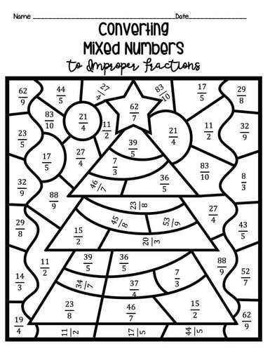 Converting Mixed Numbers To Improper Fractions Color By Number Christmas