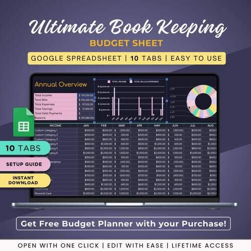 Small Business Bookkeeping Spreadsheet – 10 Tabs Google Sheets Budget ...
