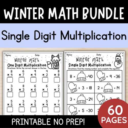 3rd Grade Winter Math Bundle: Single Digit Multiplication Math Worksheets