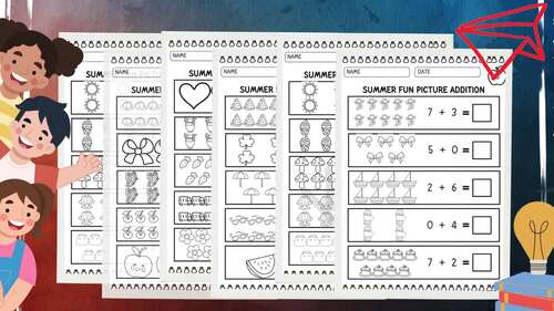 Summer Fun Picture Addition Worksheets | Kindergarten Math | 1st Grade Math