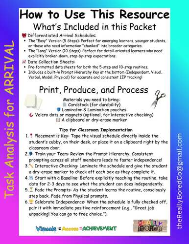Morning Arrival Task Analysis PHOTO SUPPORTED | Visual Schedules & IEP Data