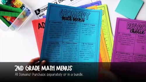 2nd grade math menus and choice boards enrichment