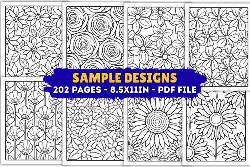 Stress Relief Coloring Pages | 202 Printable Flower Designs for Adults