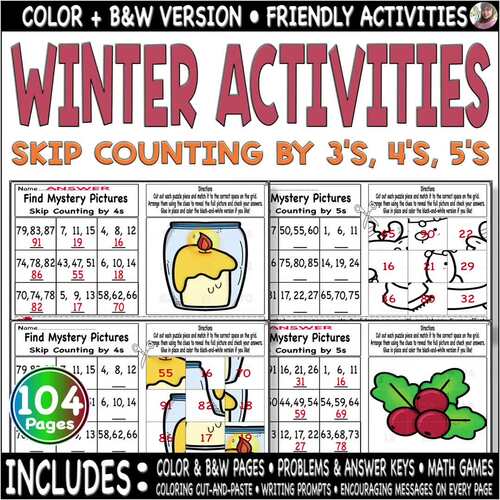 Winter | Skip Counting by 3's, 4's, 5's Solve, Games, Color, number ...