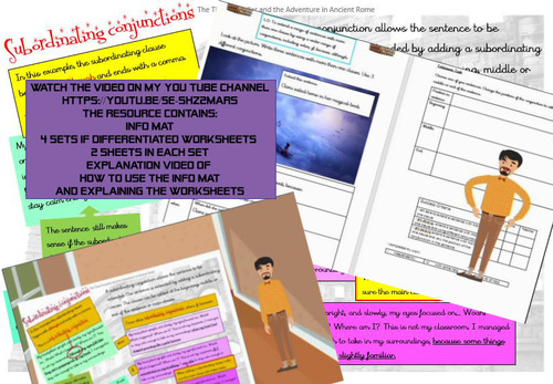 Preview of Subordinate conjunctions:how to and practise worksheets