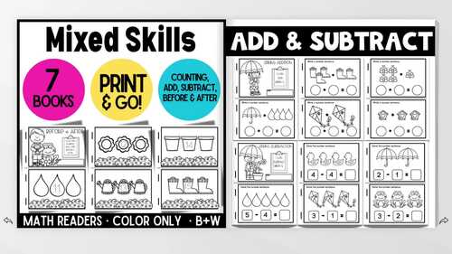 Kindergarten Counting, Addition and Subtraction Printable Books | Spring Theme