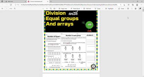 3rd Grade Understanding Division Worksheets- Equal Groups and Array