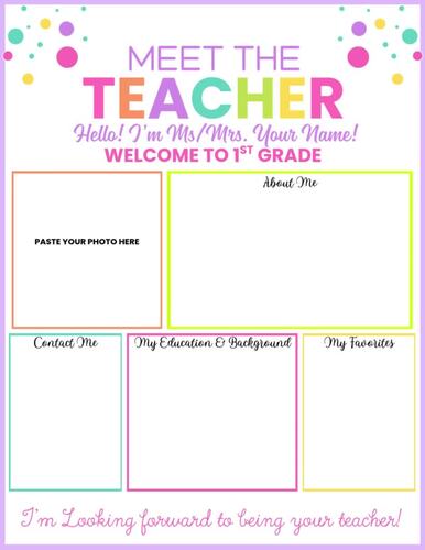 Editable Meet the Teacher Template for Back to School | Printable PDF ...