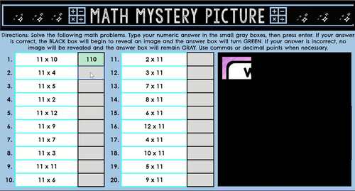 Multiplication Facts x 11 Math Mystery Picture Reveal | Joke Multiplication Facts x 11 Math Mystery Picture Reveal | Joke