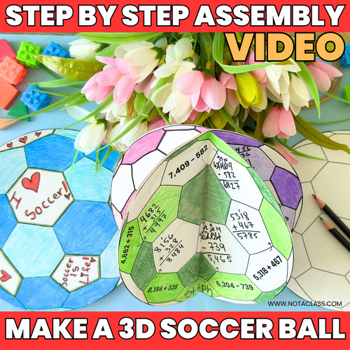 Preview of 3D Soccer Ball Assembly Video for Students, End of Year Math Soccer Craft Idea