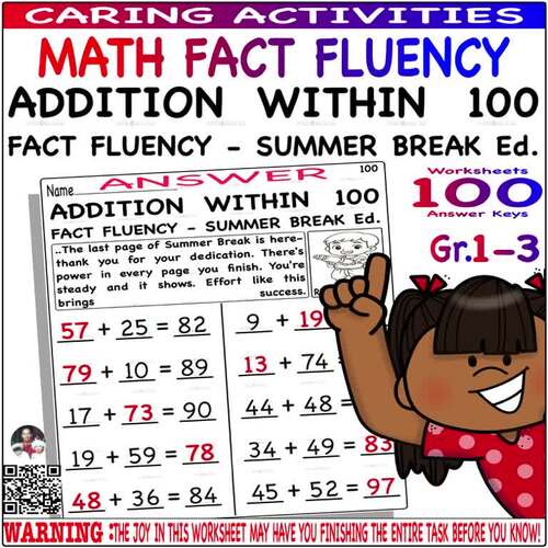 Math facts fluency timed tests Addition Within 100 Bright Fun - Summer ...