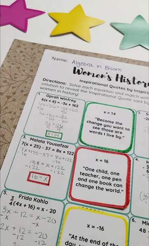 Women's History Month // Solving Equations with Variables on Both Sides ...