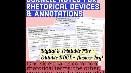 English Literature CORNELL NOTES:All Terms 6-12, editable ...
