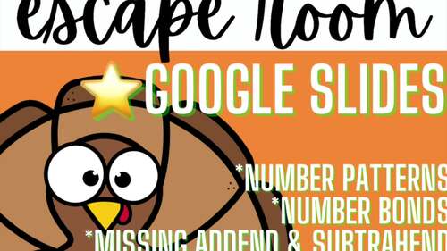 Thanksgiving Digital 1st Grade Math Escape Room -Number Patterns/Bonds ...