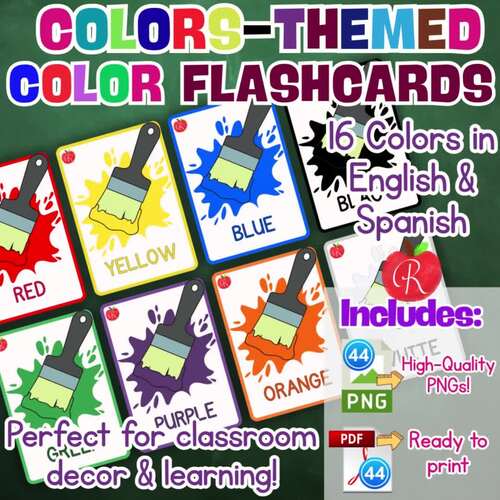 Color Flashcards – English Spanish | Colors theme| Classroom Decor & Memory game