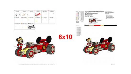 Happy Mickey Mouse Racer Thumbs Up Red Hot Rod Embroidery Designs ...