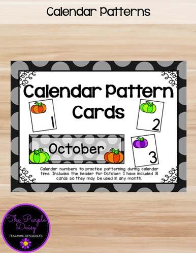 October Calendar Pattern Cards by The Purple Daisy Teaching Resources