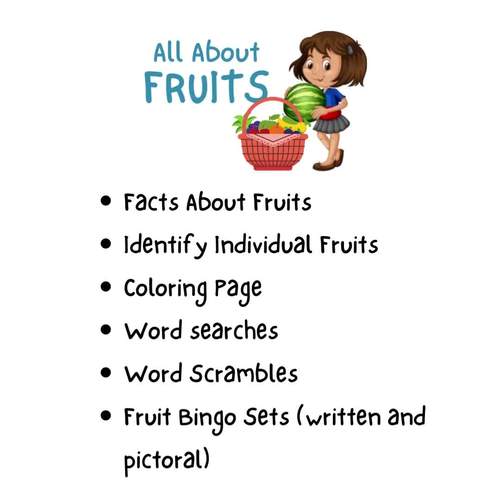 Healthy Food Facts, Activities, Games for Elementary: All About Fruits