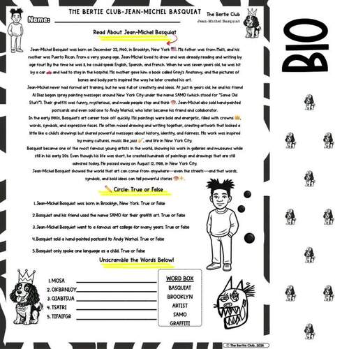 Jean-Michel Basquiat Art Activity Pack | Sub Plans | No Prep Bertie ...