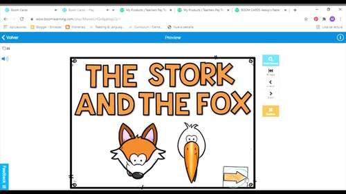 Boom Cards Aesops Fablethe Fox And The Stork Digital Story Reading
