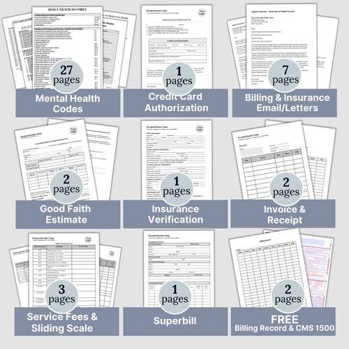 Billing Forms Bundle for Private Practice, Fillable PD Therapist Office ...