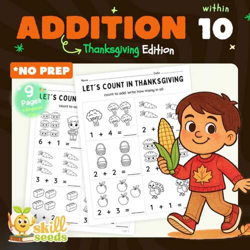 Thanksgiving Addition | Adding Within 10 | Count and Add Math Practice
