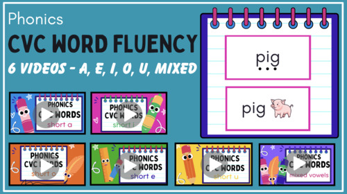 Preview of CVC Word Fluency Practice Videos with Assessments