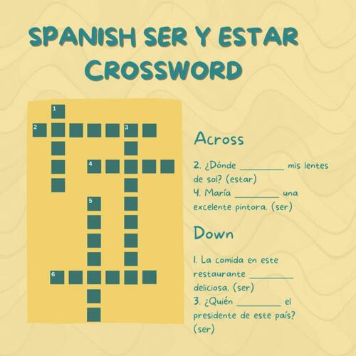 Present Simple Estar and Ser Spanish Crossword 5 Huge Puzzles Grammar