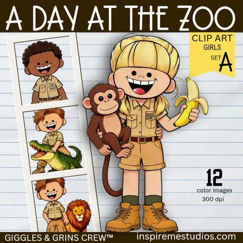 Zoo Clipart Kids | Zookeeper Clipart | Animals PNG | Classroom Set - BUNDLE