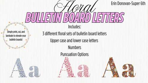 Floral Bulletin Board Letters by Super 6th | TPT