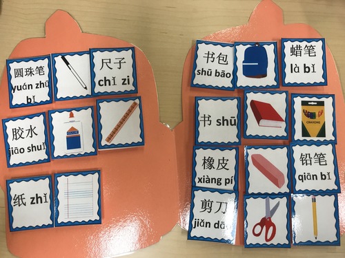Preview of Mandarin Chinese classroom objects unit game 你的书包里有什么