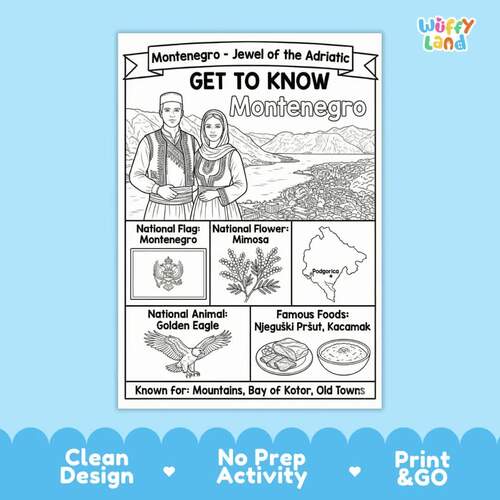 Montenegro Country Study Geography Coloring Page Worksheet Activity ...