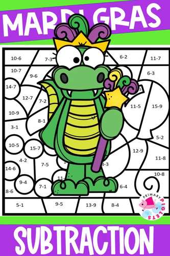 Mardi Gras Subtraction Color by Numbers by Primary Piglets | TpT