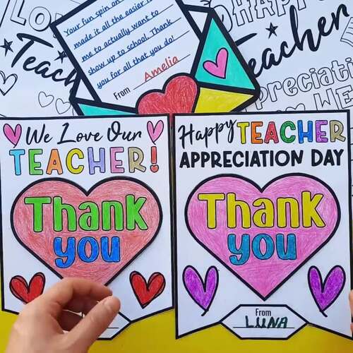 Teacher Appreciation Week Thank You Cards, Coloring Pages and Writing ...