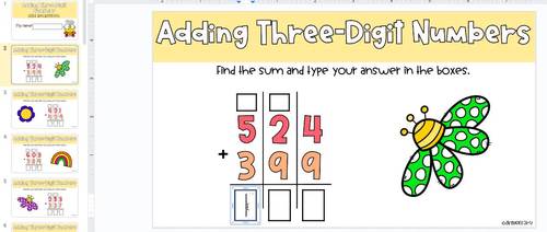 Three Digit Addition with Regrouping | Digital Task Cards | Google Slides