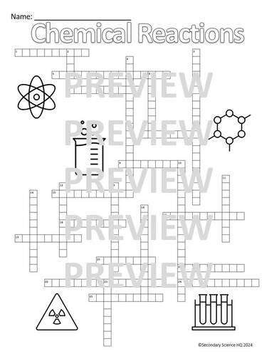 Chemical Reactions Vocabulary Crossword Puzzle Advanced Biology